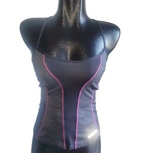 Asics Black Cross Back Abby Bra Tank Top with Pink Accents S